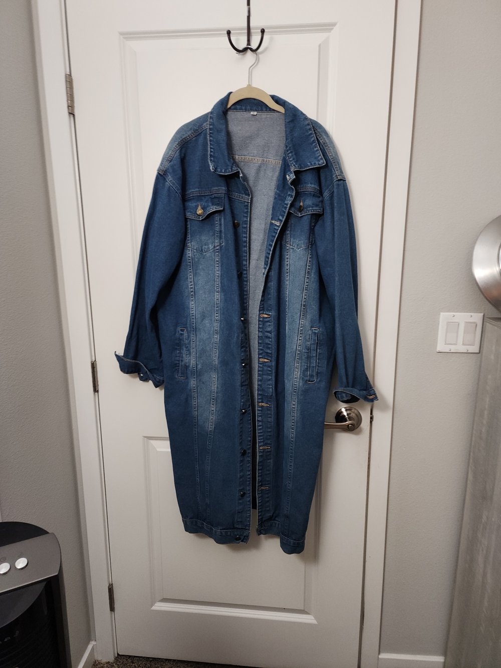 Long Blue Denim Trench Coat